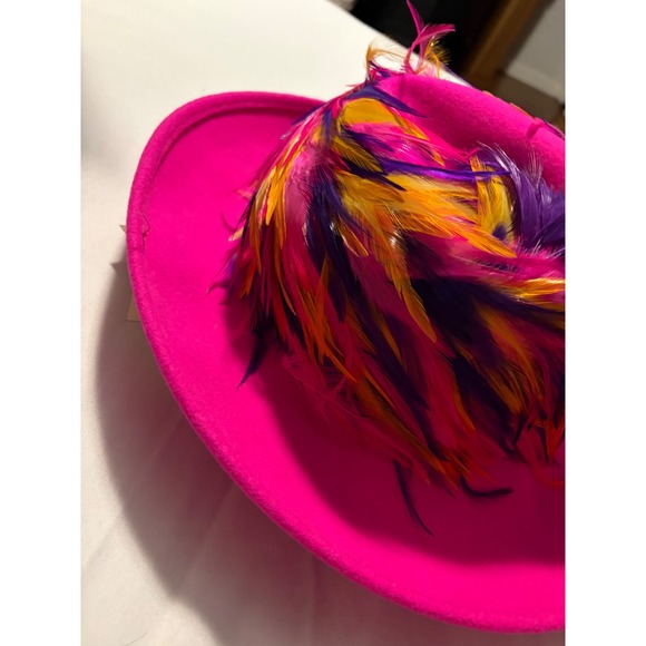 Mr. John Classic Vintage Hot Pink 100% Wool Felt Feather Trim Wide Brim Hat NWT - Picture 2 of 8